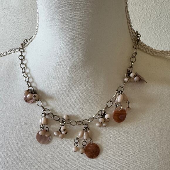 Silver Tone Chain Pink Abalone Shell Necklace Womens Jewelry Damaged - Picture 1 of 8
